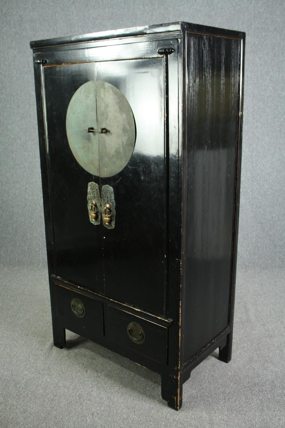 Hall cupboard, Chinese lacquered fitted with base drawers. H.174 W.92 D.53cm. - Image 3 of 9