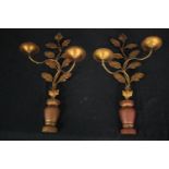 A pair of gilt metal twin branch wall candleholders. L.52cm. (Each).