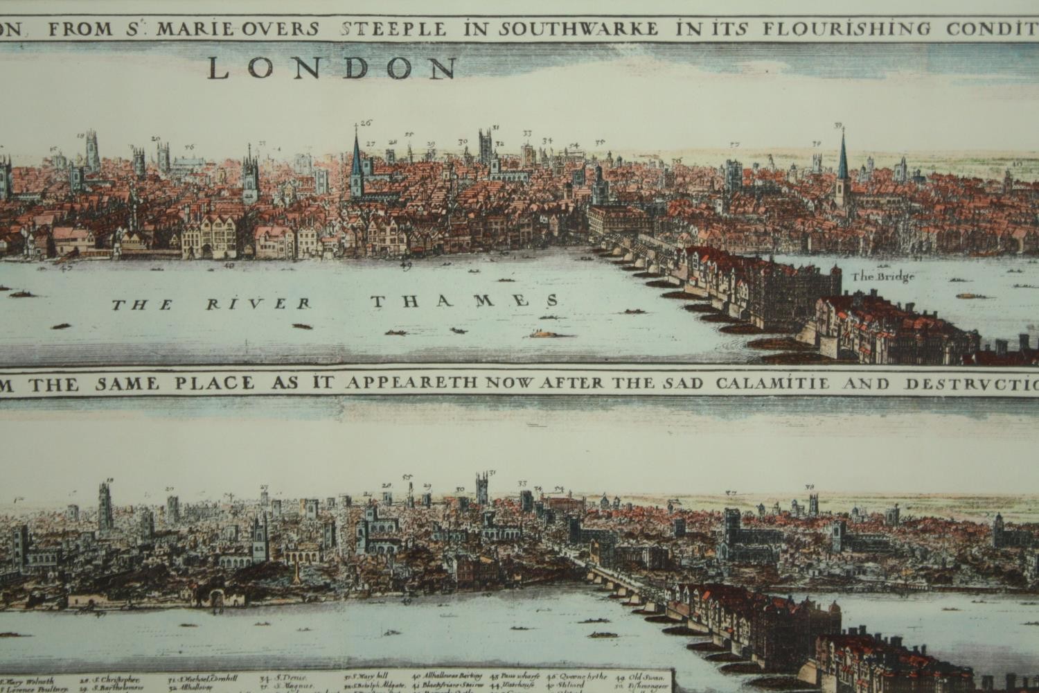 Engraving, 19th century hand coloured, London before and after the fire, framed and glazed. H.48 W. - Image 4 of 6