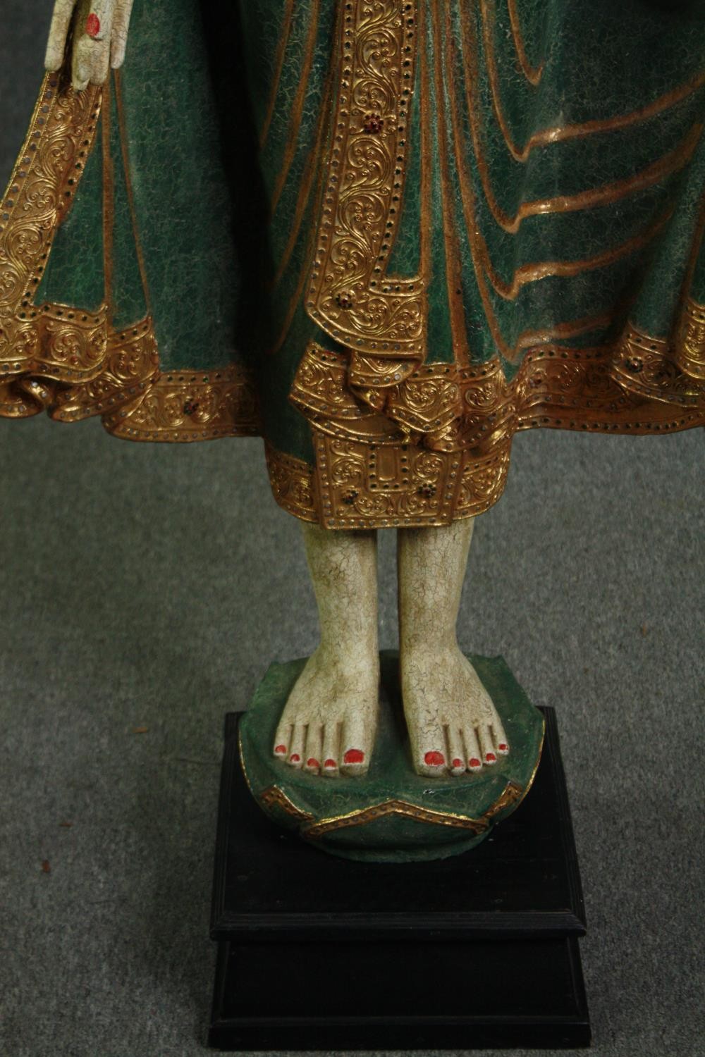 A floor standing Cambodian buddha statue, carved gilded and painted and inset with mirrored mosaic - Image 7 of 8