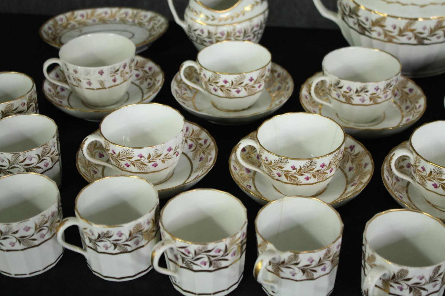 An 18th century Coalport John Rose period. Pattern mark 866 hand-painted part floral coffee and - Image 2 of 14