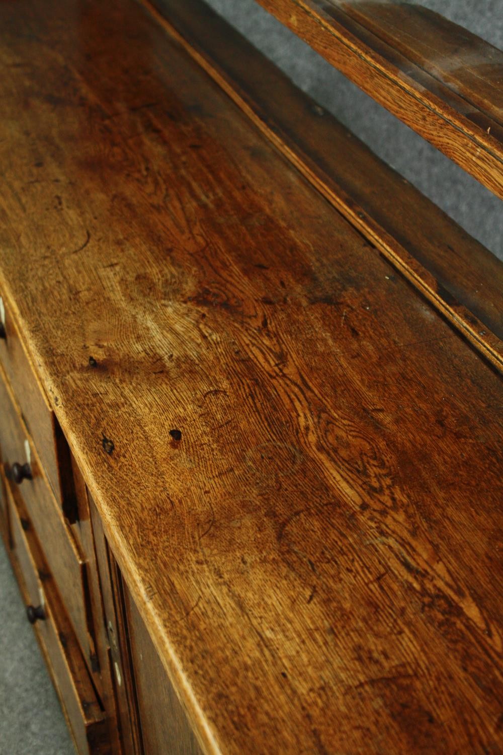 Dresser, 19th century country oak with upper open plate rack above base fitted with drawers - Image 8 of 11