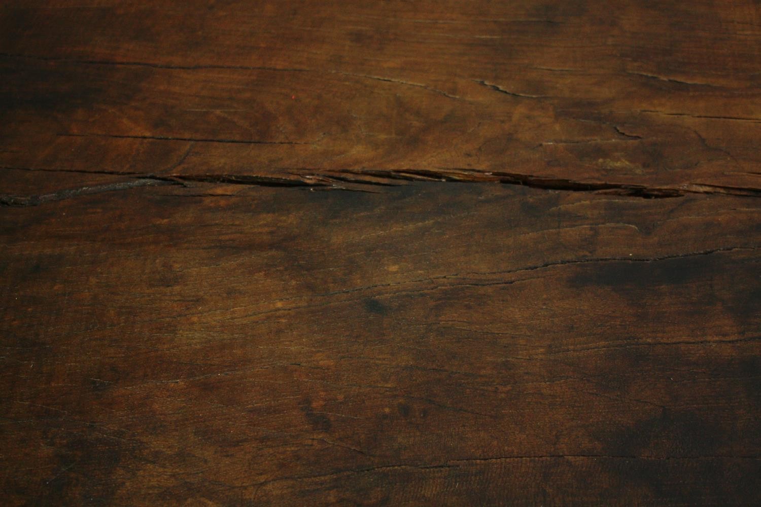 Dining table, rough hewn hardwood top on metal X trestle base. H.76 W.184 D.78cm. - Image 6 of 8
