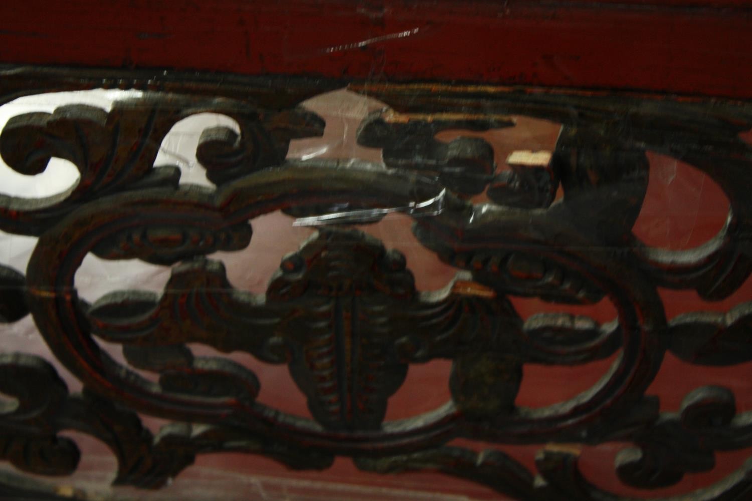 A 19th century Chinese window seat, lacquered polychrome and carved fitted with drawers to the base. - Image 8 of 10