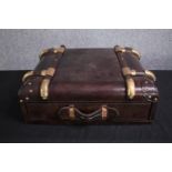 A vintage style faux leather table top single drawer cabinet in the form of a suitcase. H.19 W.50