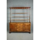 Dresser, 19th century country oak with upper open plate rack above base fitted with drawers