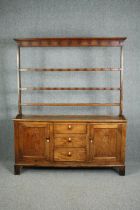 Dresser, 19th century country oak with upper open plate rack above base fitted with drawers