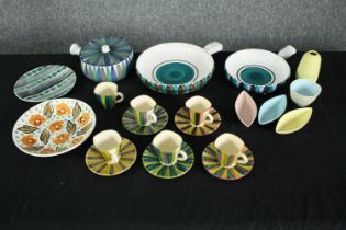 A collection of Danish mid century pottery, including three Bangholm Keramik handled serving