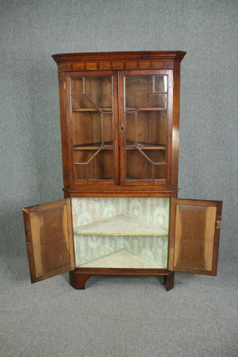 Corner cabinet, 19th century elm, floor standing in two sections. H.188 W.97 D.51cm. - Image 3 of 6