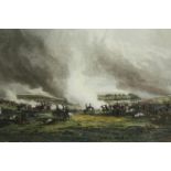 A framed and glazed print of the Battle of Waterloo. H.67 W.82cm.