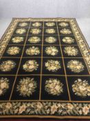 Carpet, Aubusson style with floral spray motifs across the field within a complementary border, by