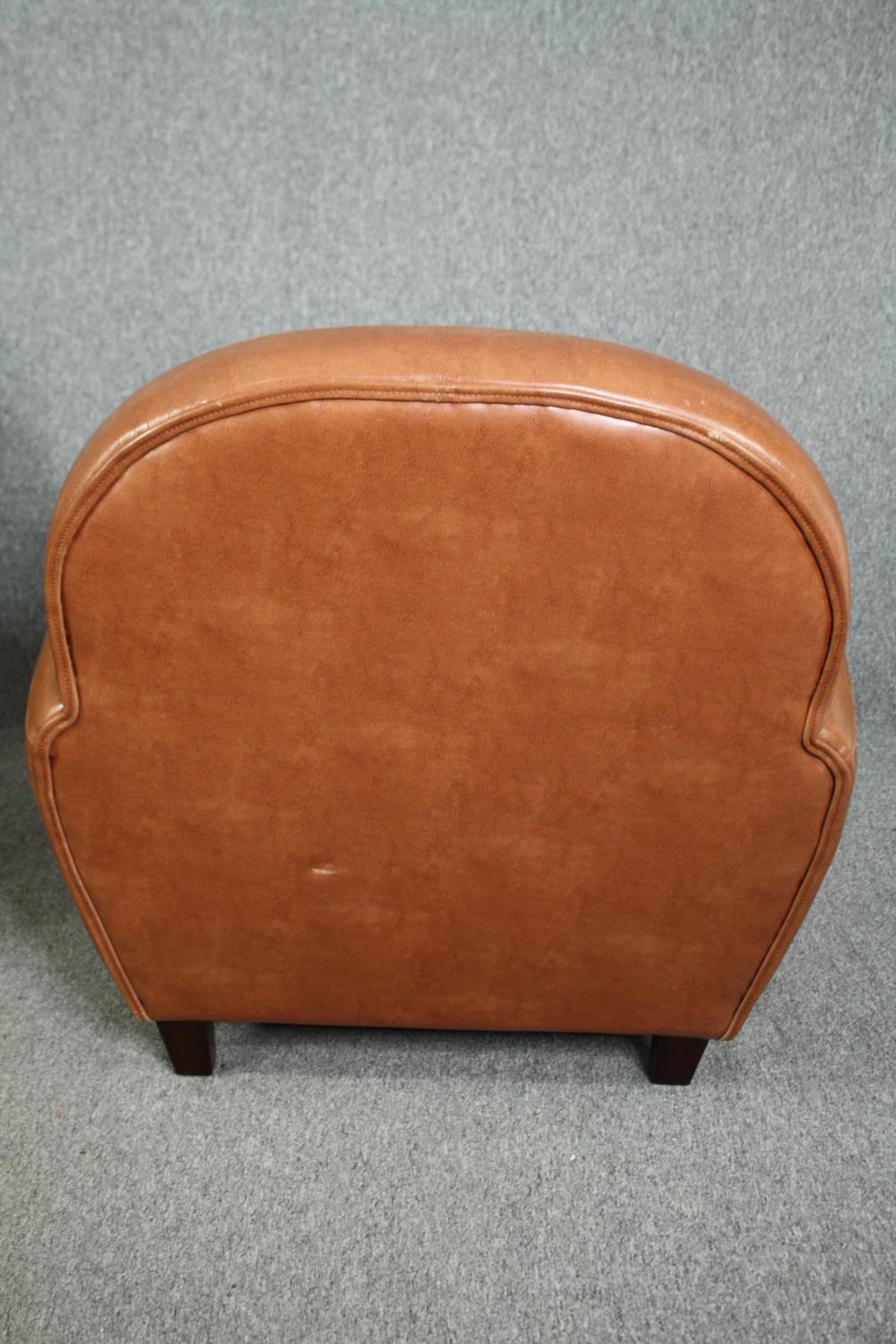 Armchairs, Art Deco style upholstered in faux leather. H.85 W.86 D.78cm. (Each) (Worn as seen). - Image 6 of 7