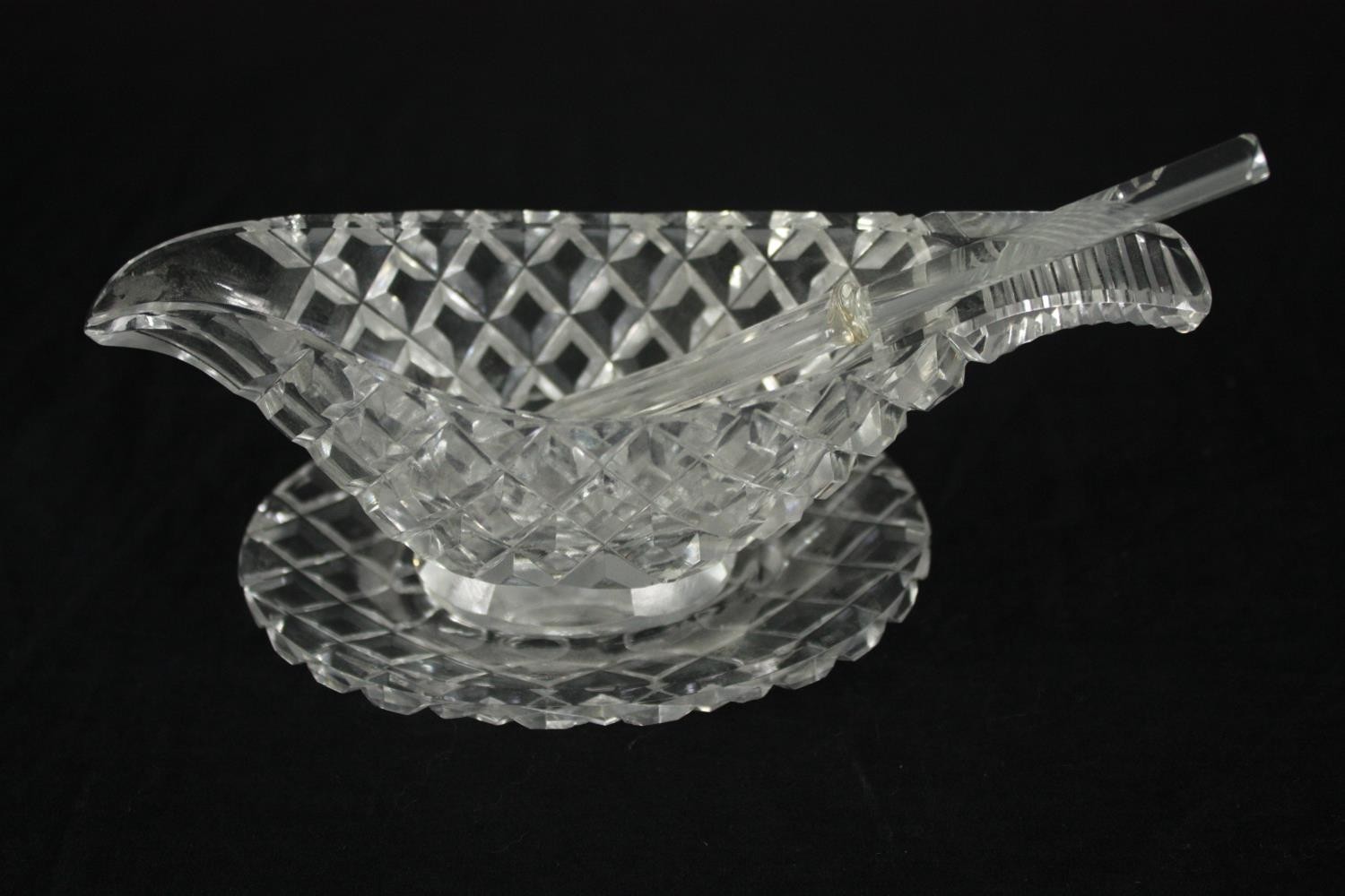 A mixed collection of glass including a decanter, candlestick and bowls one of which is in the shape - Image 7 of 11