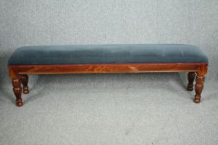 Window seat or hall bench, 19th century stained pine. H.53 W.182 D.36cm.