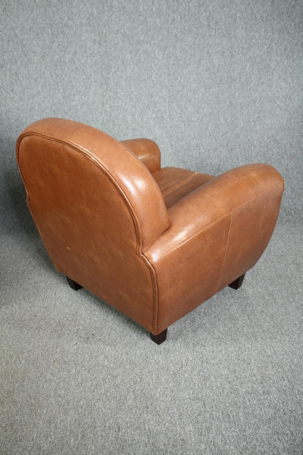 Armchairs, Art Deco style upholstered in faux leather. H.85 W.86 D.78cm. (Each) (Worn as seen). - Image 4 of 7