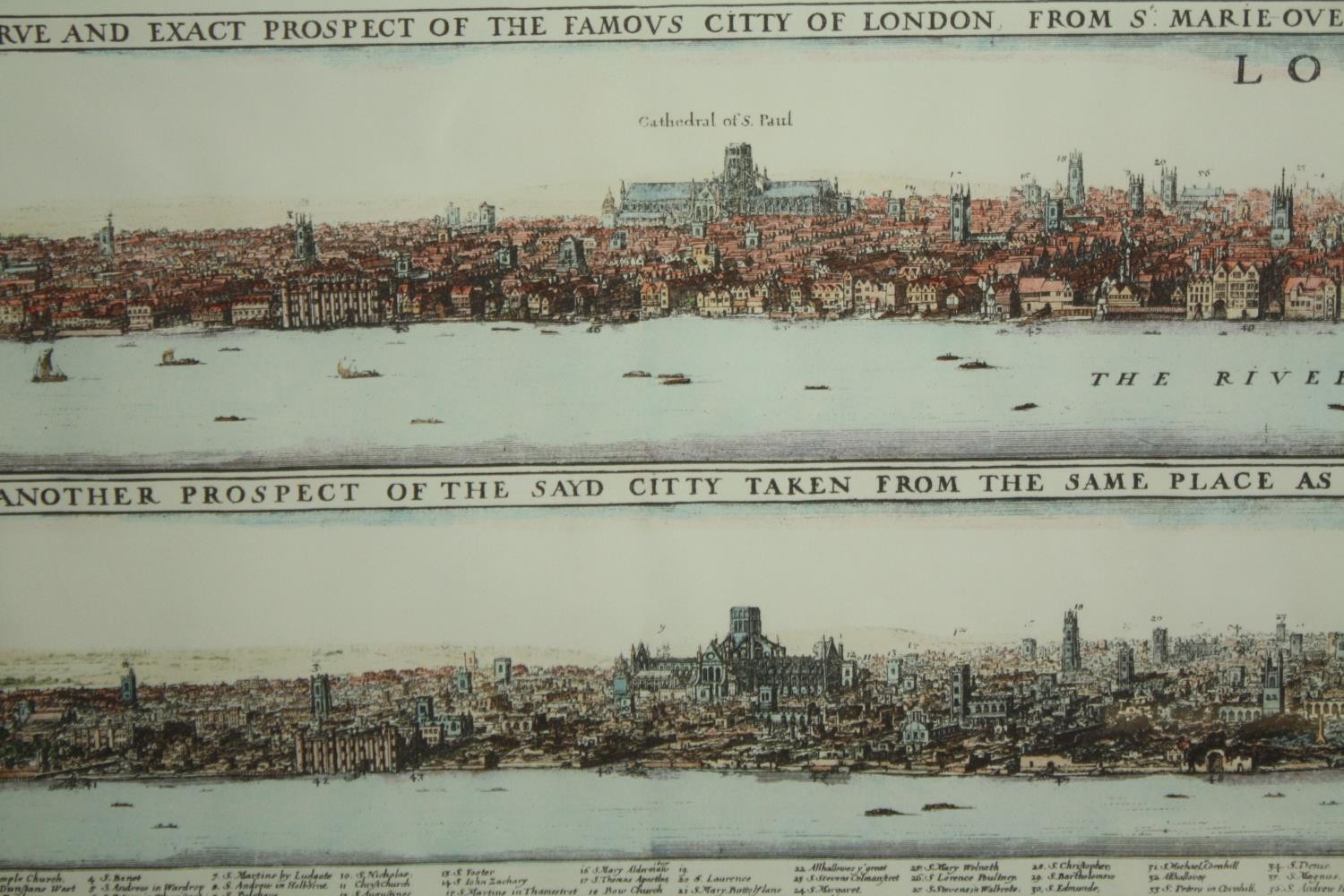 Engraving, 19th century hand coloured, London before and after the fire, framed and glazed. H.48 W. - Image 3 of 6