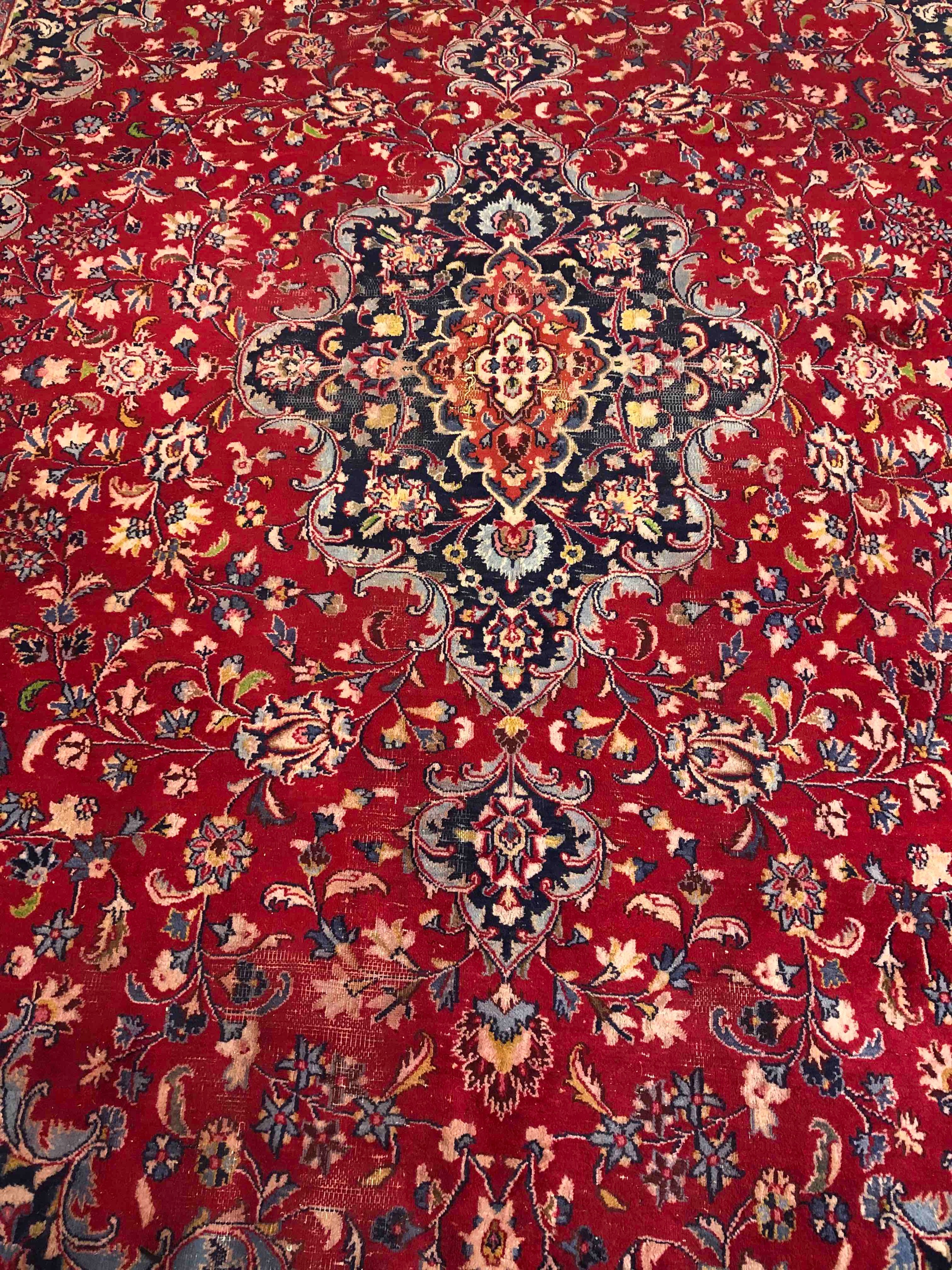 Carpet, Persian Tabriz with central pole medallion and scrolling foliate decoration across a - Image 2 of 4