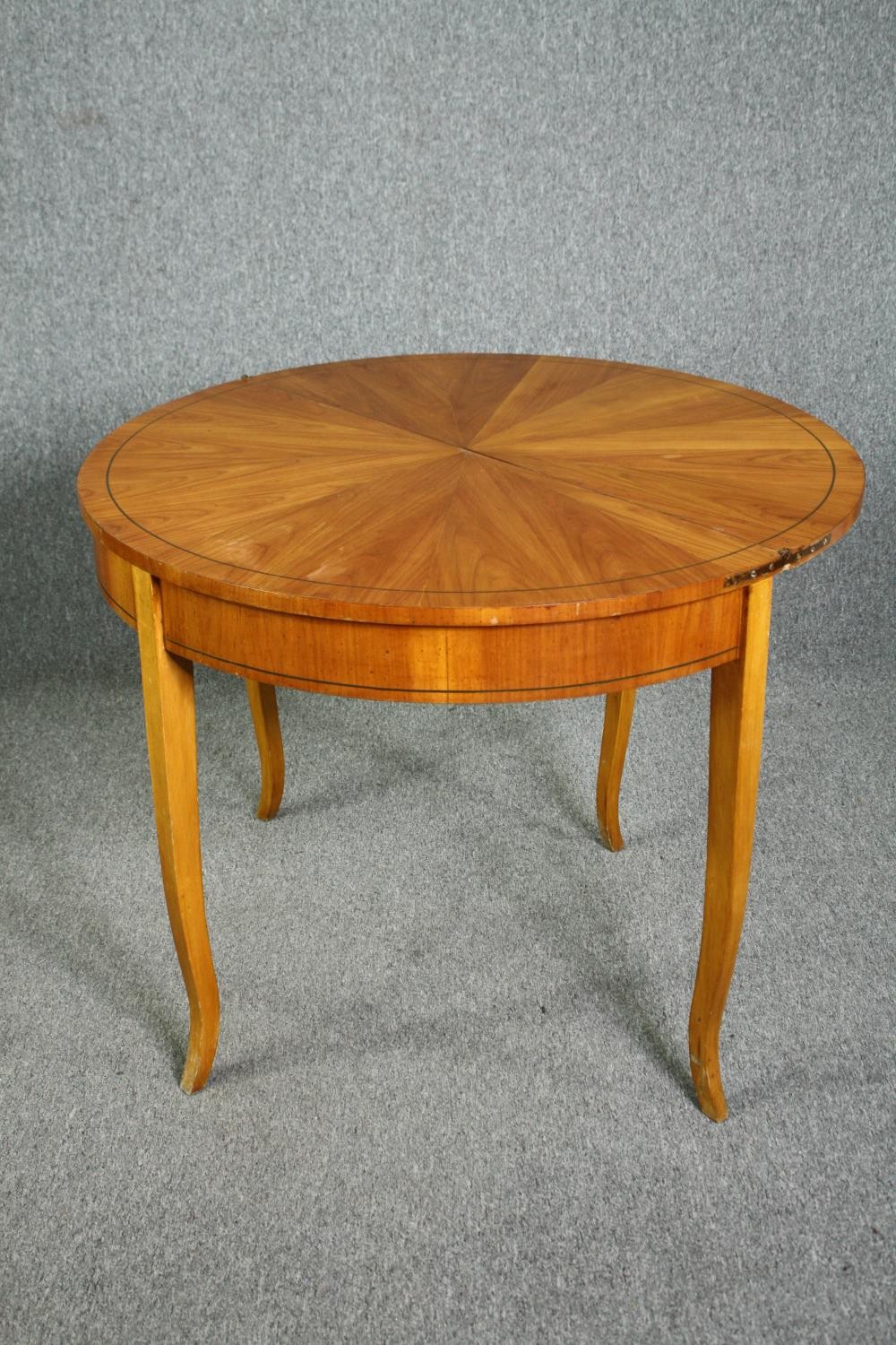 Tea table, late 19th century segment veneered birch with foldover top raised on slender cabriole - Image 5 of 7