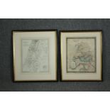 Two Engravings, 19th century hand coloured, one Palestine and the other Germany, framed and