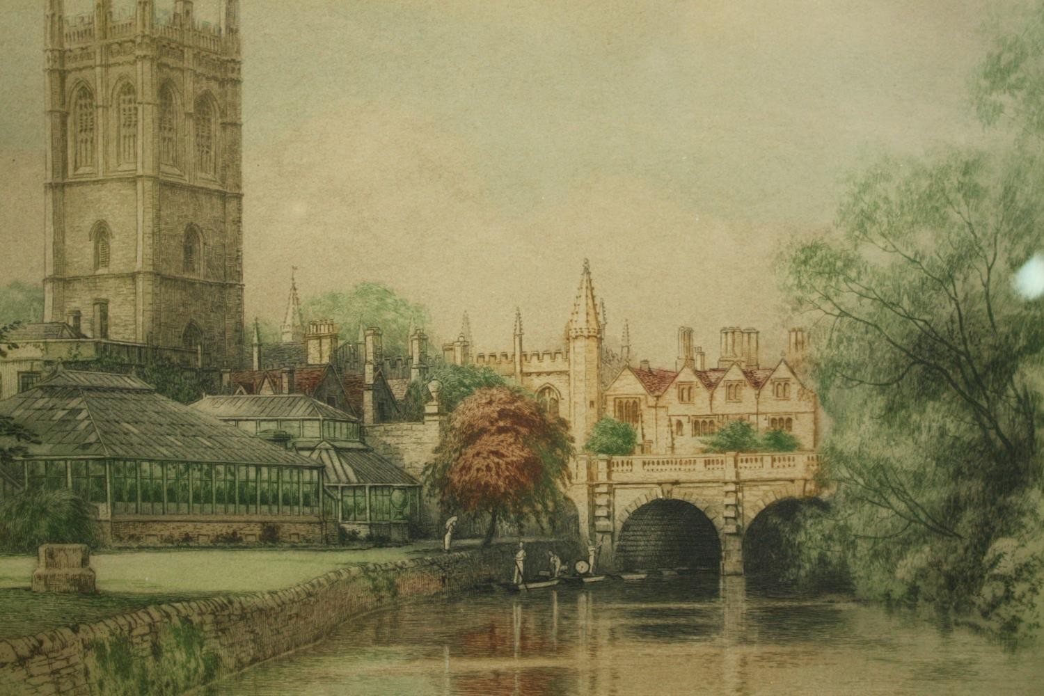 A pair of framed and glazed etchings, Magdalene Tower and Bridge, Oxford and another, signed in - Image 4 of 7