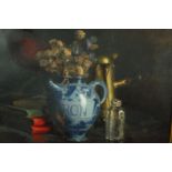 Oil on canvas, still life, gilt framed unsigned but very indistinctly dated. H.49 W.53cm.