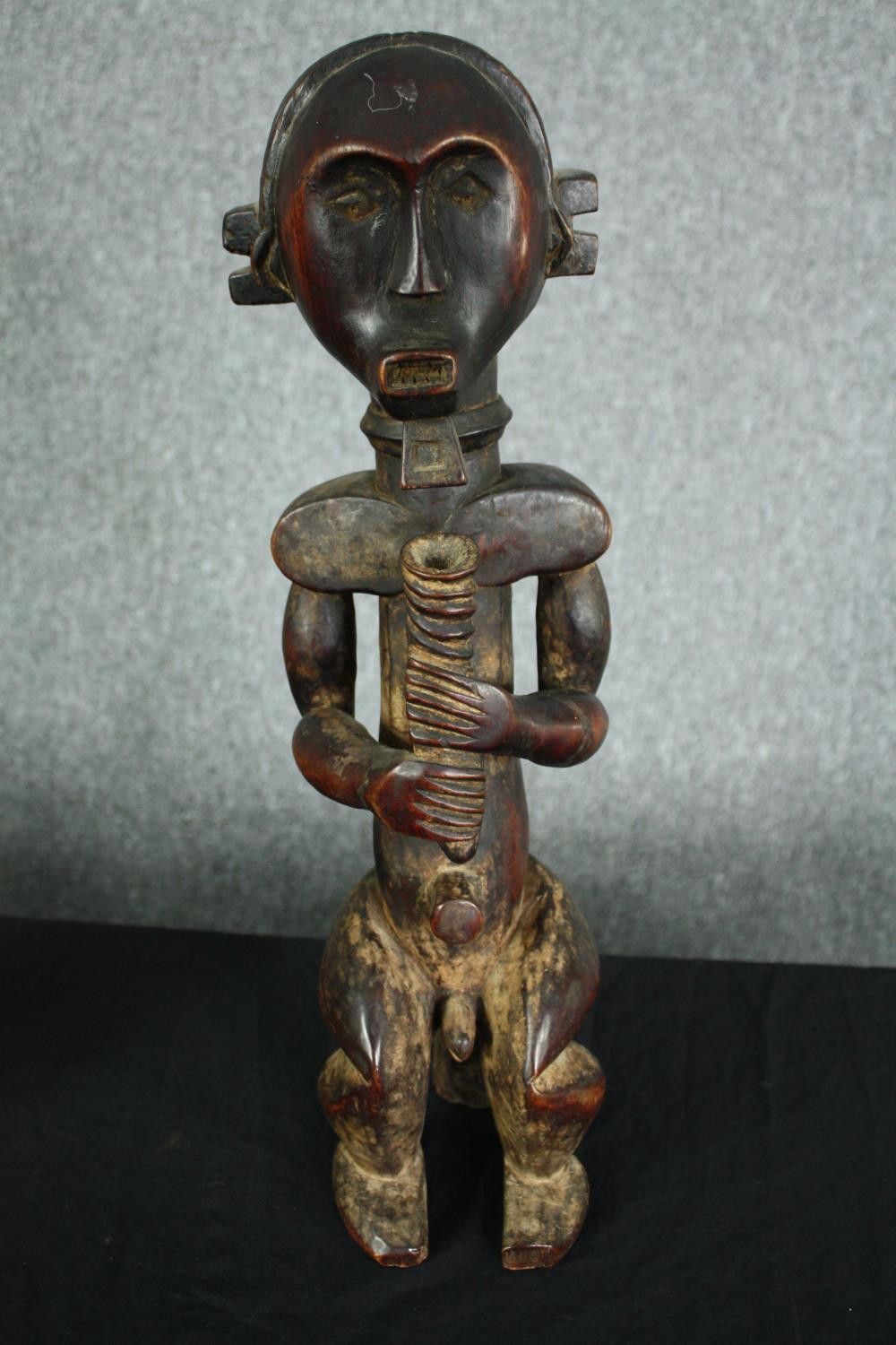 An African carved hardwood ancestor figure, possibly 19th century along with a similar example. H. - Image 2 of 11