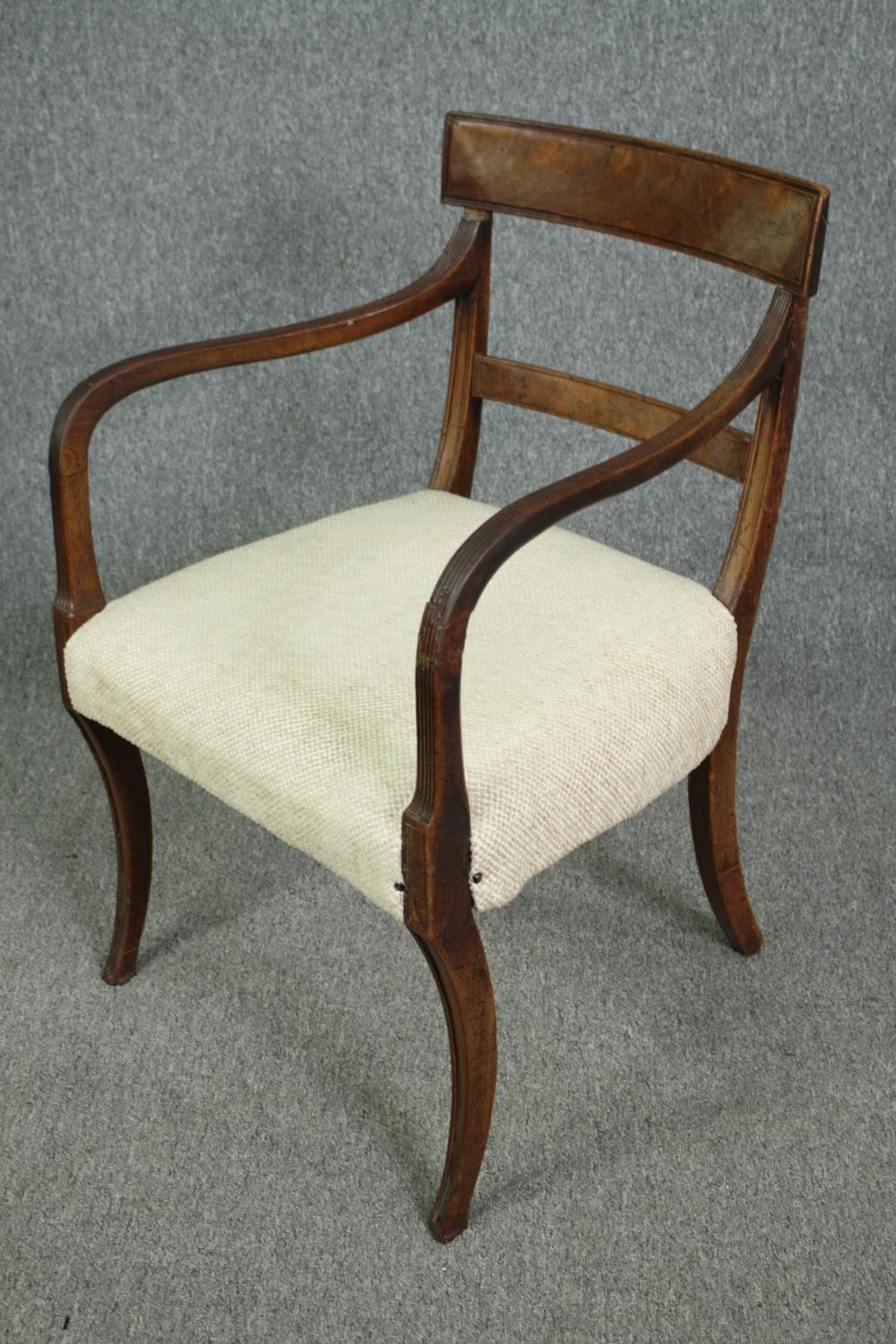Armchair, Regency mahogany bar back on fluted sabre supports. - Image 3 of 6