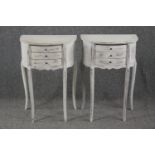 Bedside cabinets, Louis XV style distressed painted. H.72 W.48 D.30cm.