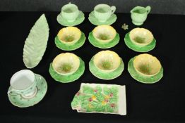 A collection of mid century lettuce leaf ceramics, mostly Carlton Ware. L.35 W.10cm. (Largest)