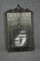 Wall mirror, mid century in wrought metal frame. H.85 W.51cm.