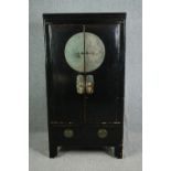 Hall cupboard, Chinese lacquered fitted with base drawers. H.174 W.92 D.53cm.