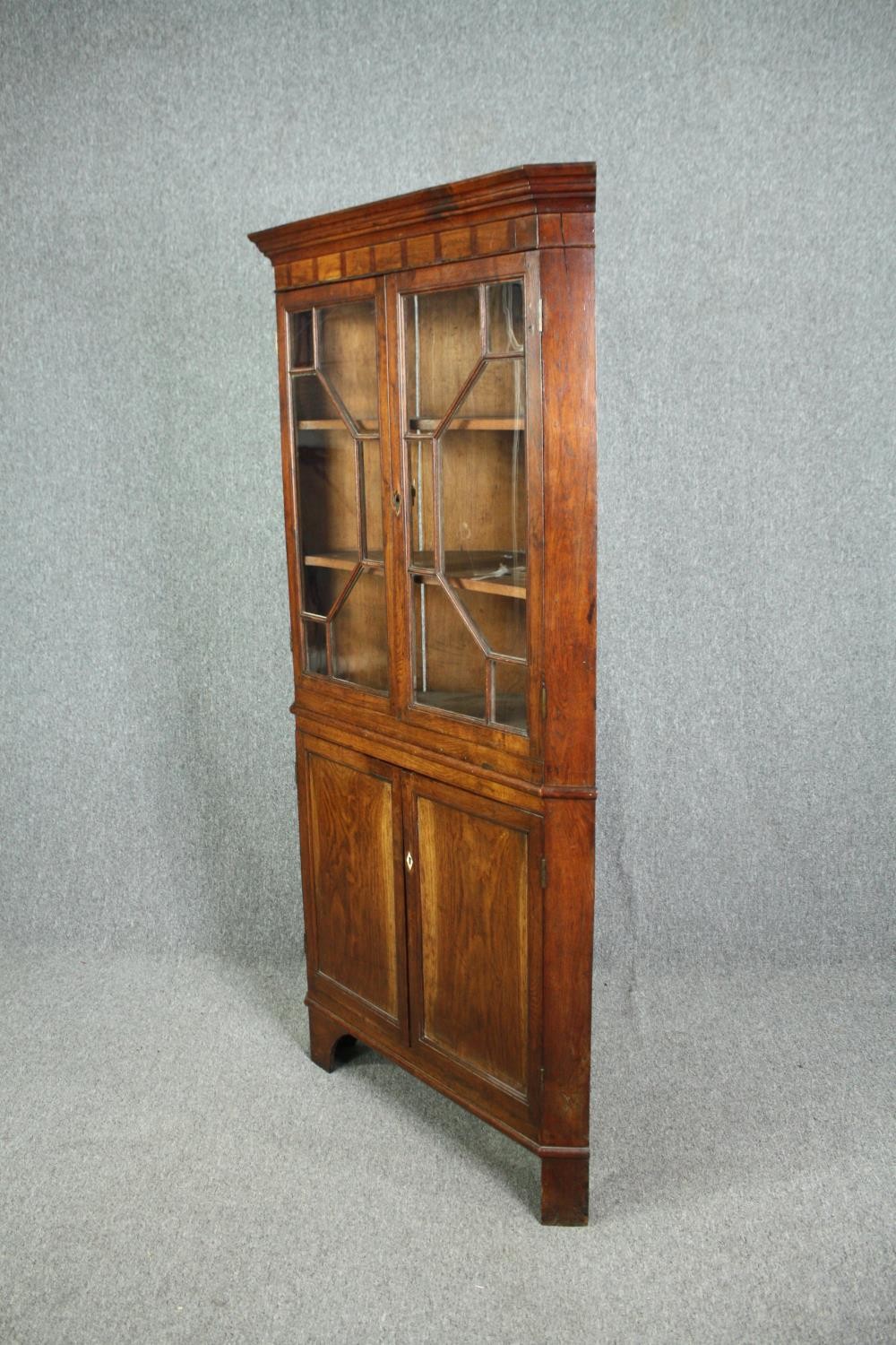 Corner cabinet, 19th century elm, floor standing in two sections. H.188 W.97 D.51cm. - Image 4 of 6