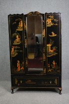 Wardrobe, mid century lacquered with Chinoiseries decoration. H.193 W.120 D.47cm.