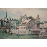 Watercolour. A harbour scene. Mounted, but unframed. Signed in pencil low right. H.30 W.40cm.