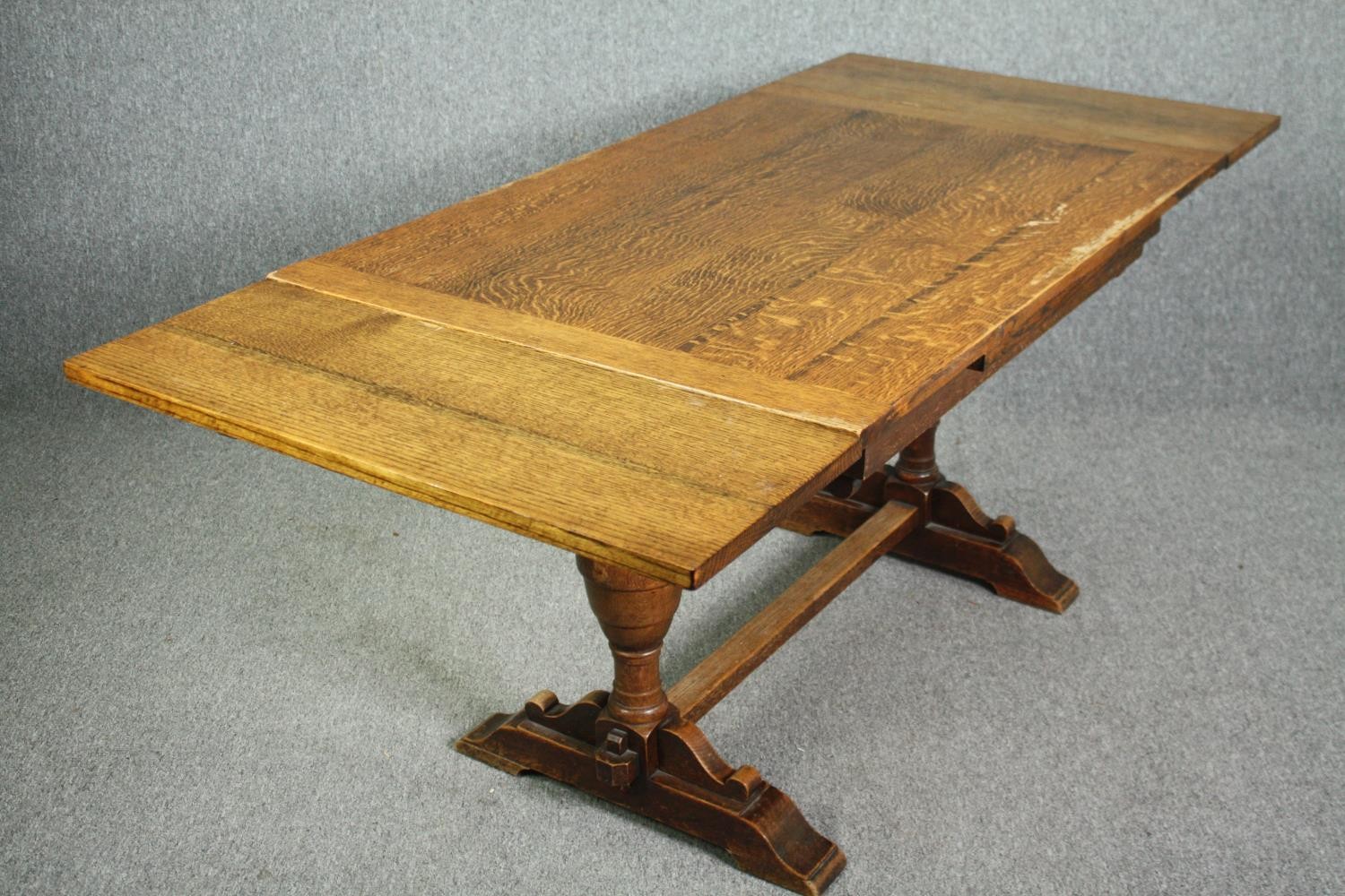 Dining table, mid century oak Jacobean style with draw leaf action. H.76 W.183 (ext) D.83cm. - Image 5 of 6