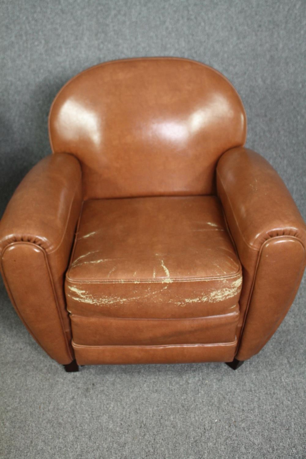 Armchairs, Art Deco style upholstered in faux leather. H.85 W.86 D.78cm. (Each) (Worn as seen). - Image 2 of 7