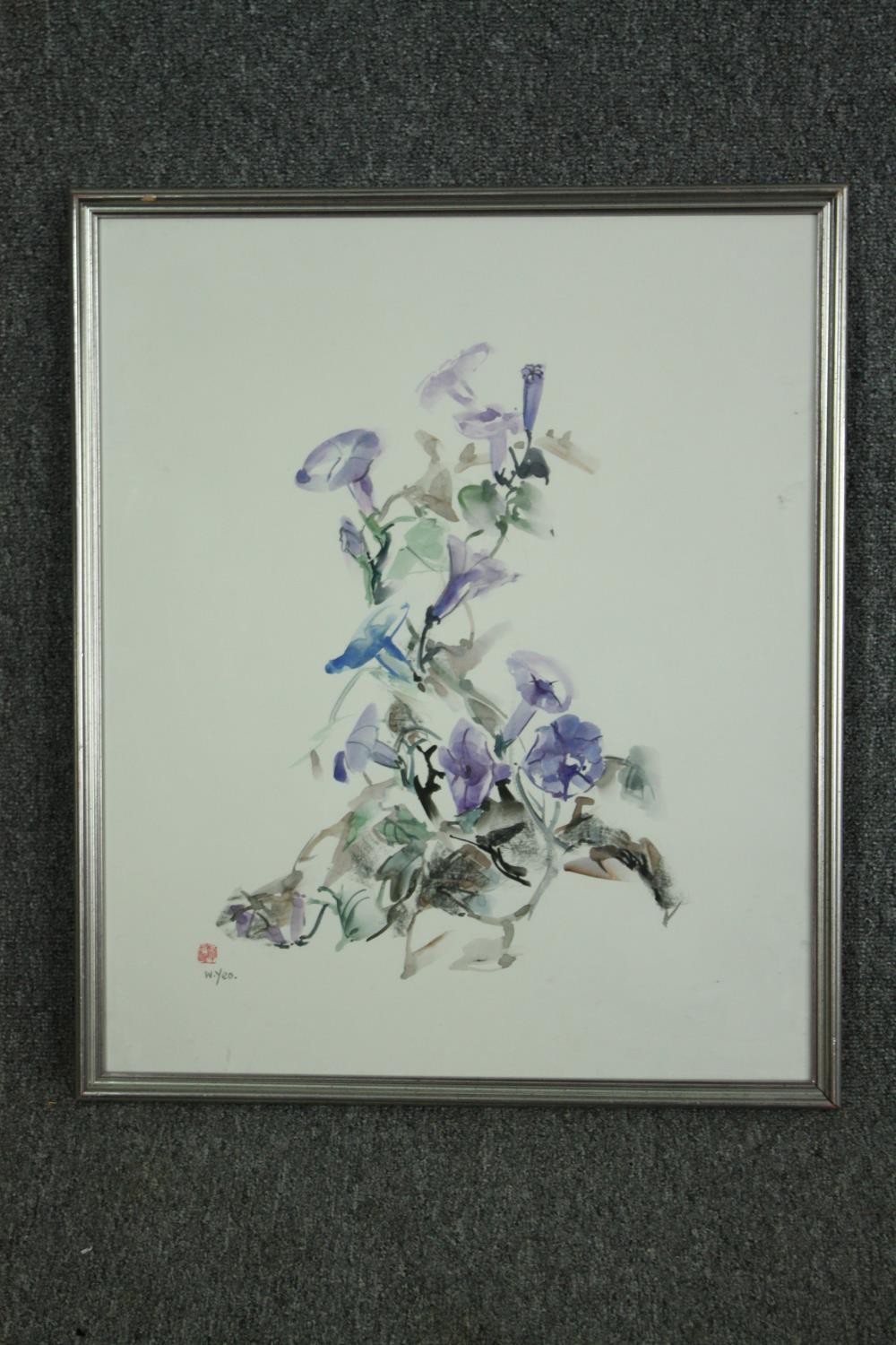 Wendy Yeo (b.1937), watercolour framed and glazed, a bird amongst flowers, signed and with artist' - Image 2 of 5