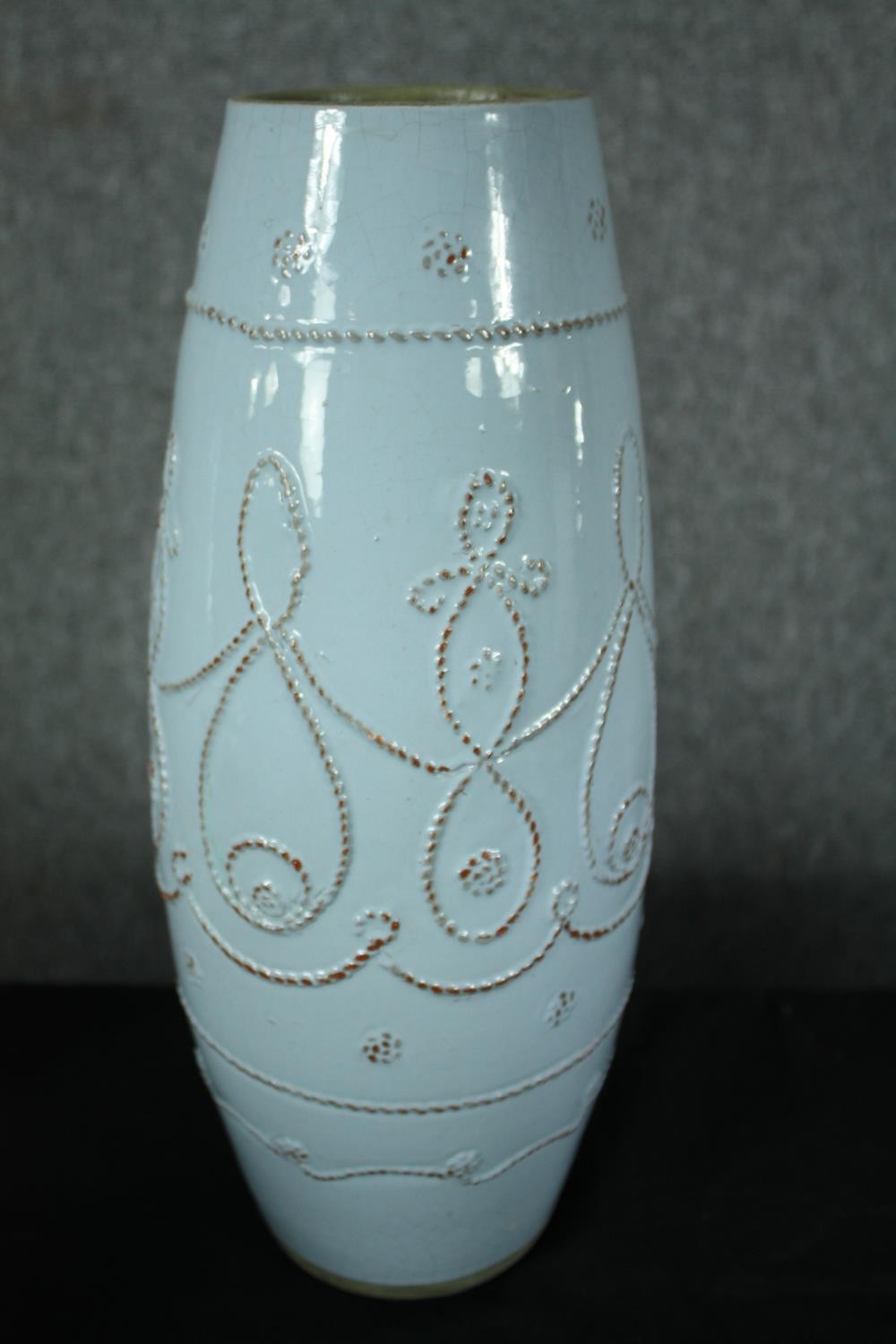 Three contemporary matching blue glaze vases. H.40cm. (Largest) - Image 3 of 5