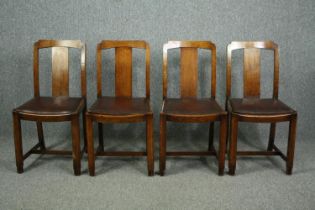 Dining chairs, a set of four mid century oak.