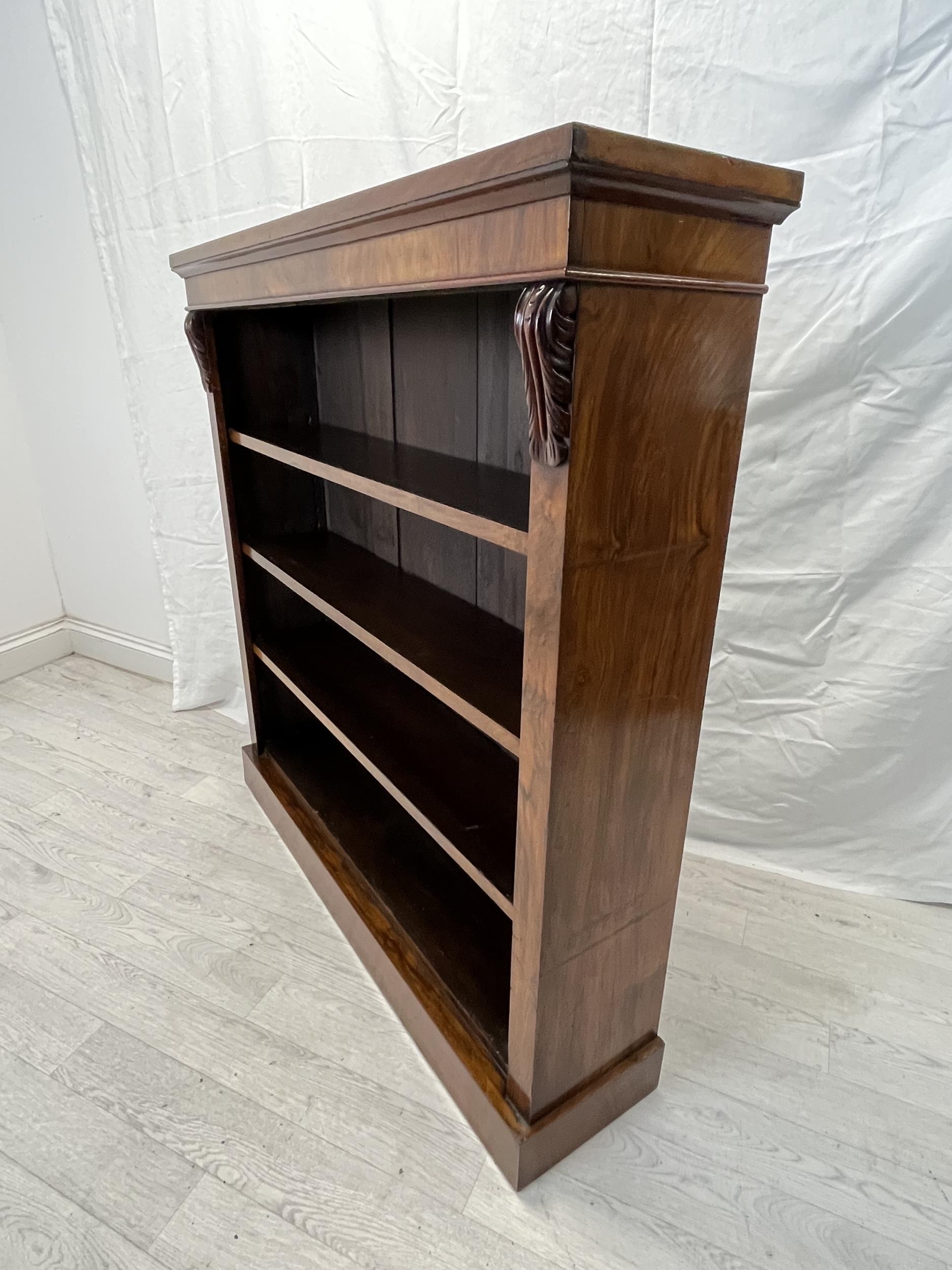 Dwarf open bookcase, mid 19th century figured walnut. H.117 W.114.5 D.27cm. - Image 3 of 4