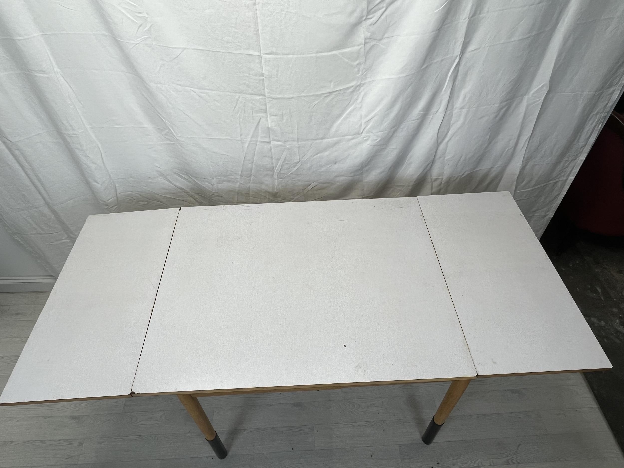 1960s kitchen dining table, mid century teak with Formica composite laminated top and draw leaf - Image 6 of 6