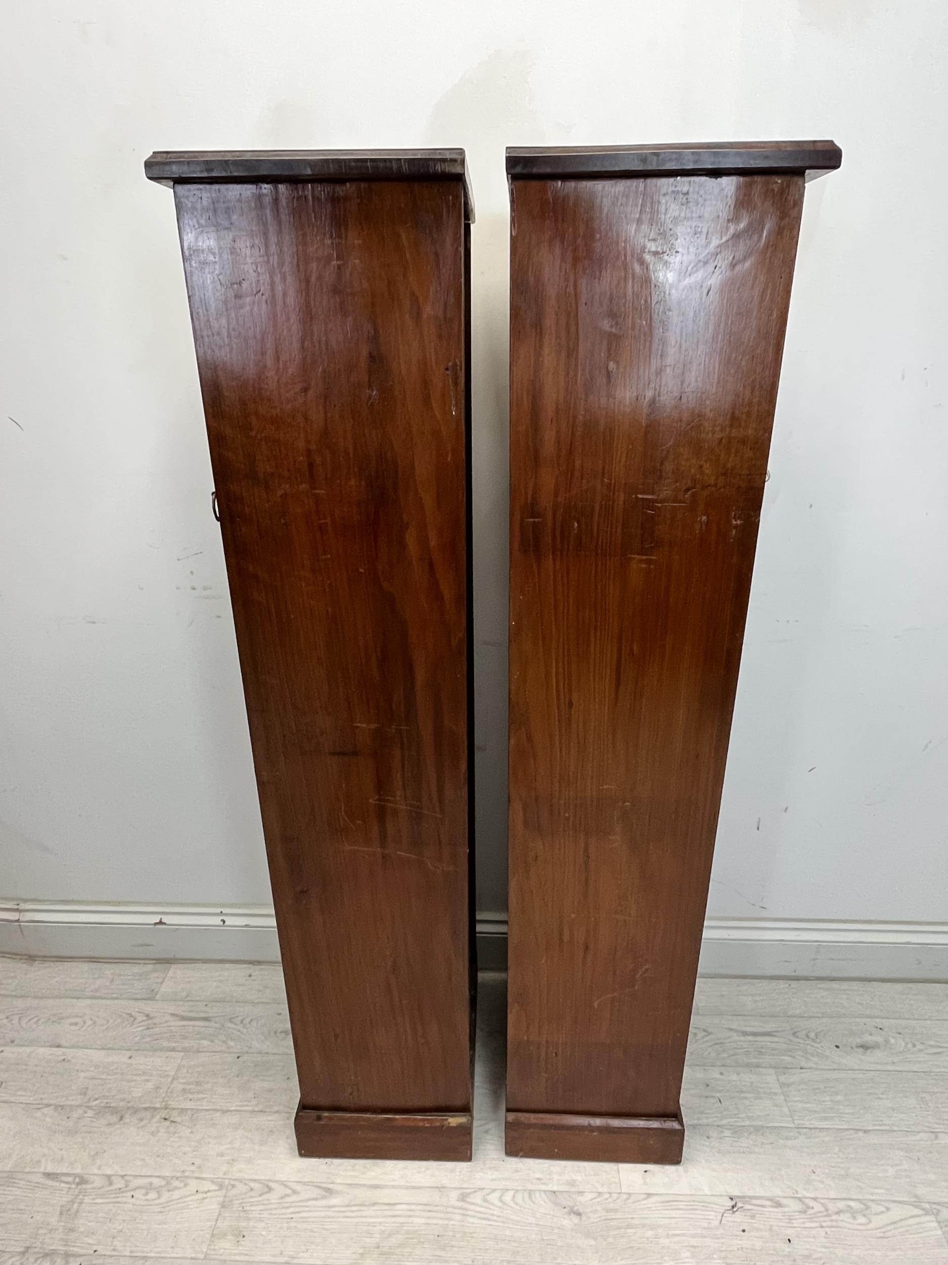 A pair of 19th century walnut north European pedestal display cabinets. H.129 W.33 D27cm - Image 9 of 10
