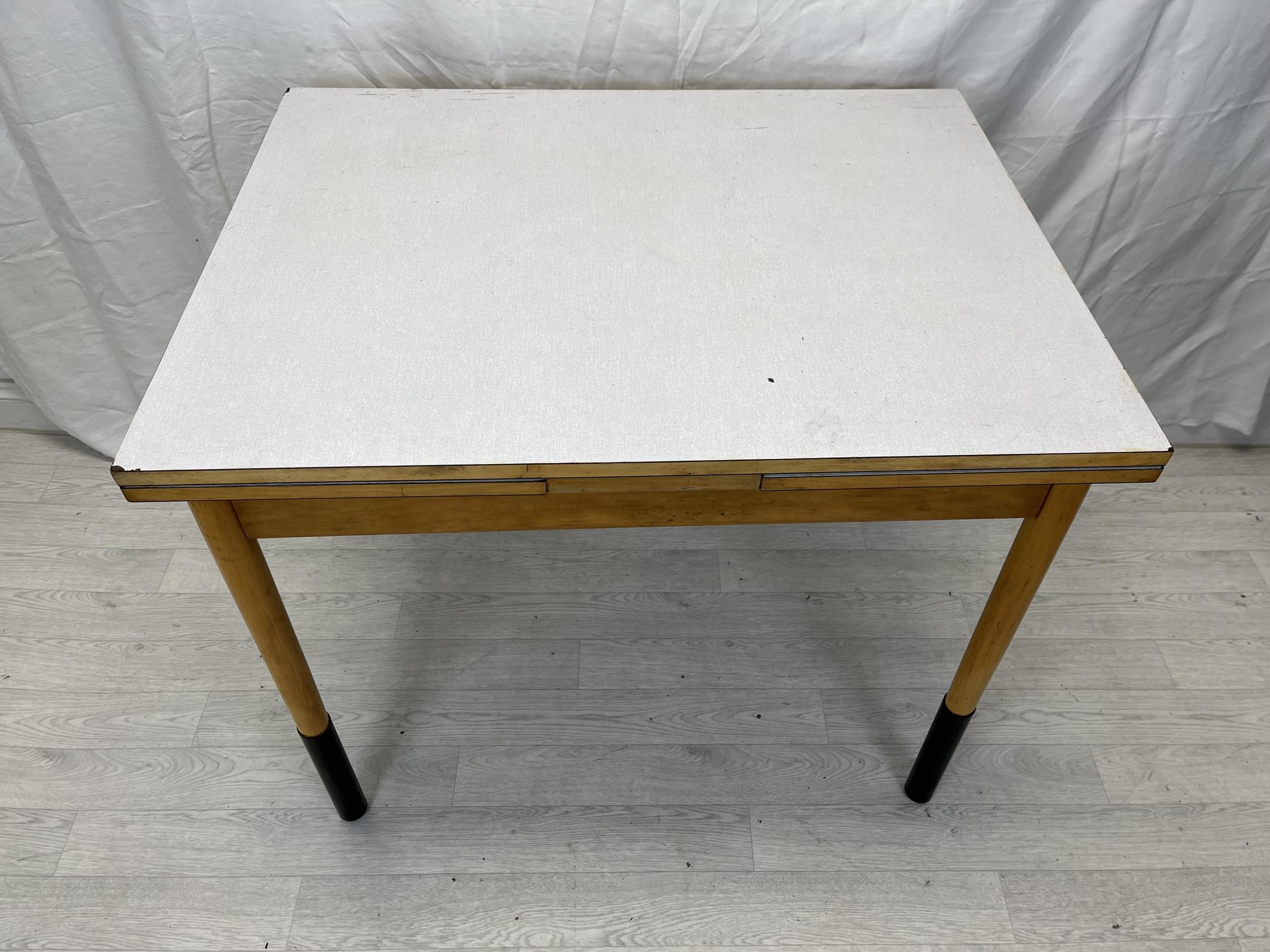 1960s kitchen dining table, mid century teak with Formica composite laminated top and draw leaf - Image 2 of 6