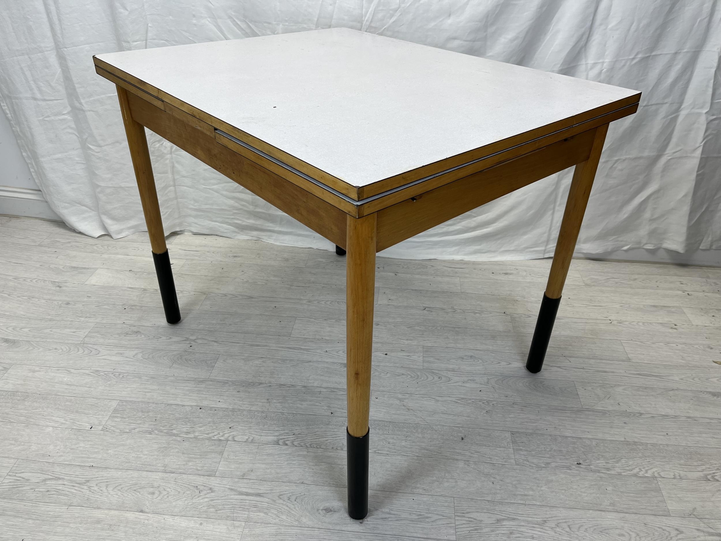 1960s kitchen dining table, mid century teak with Formica composite laminated top and draw leaf - Image 4 of 6