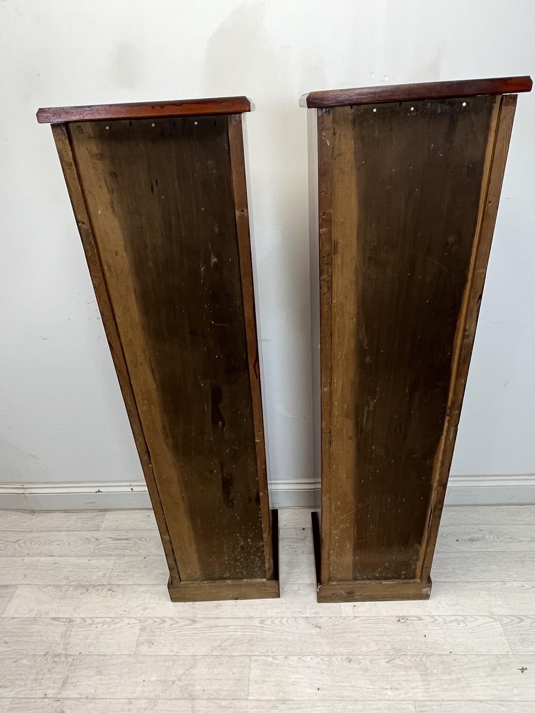 A pair of 19th century walnut north European pedestal display cabinets. H.129 W.33 D27cm - Image 8 of 10