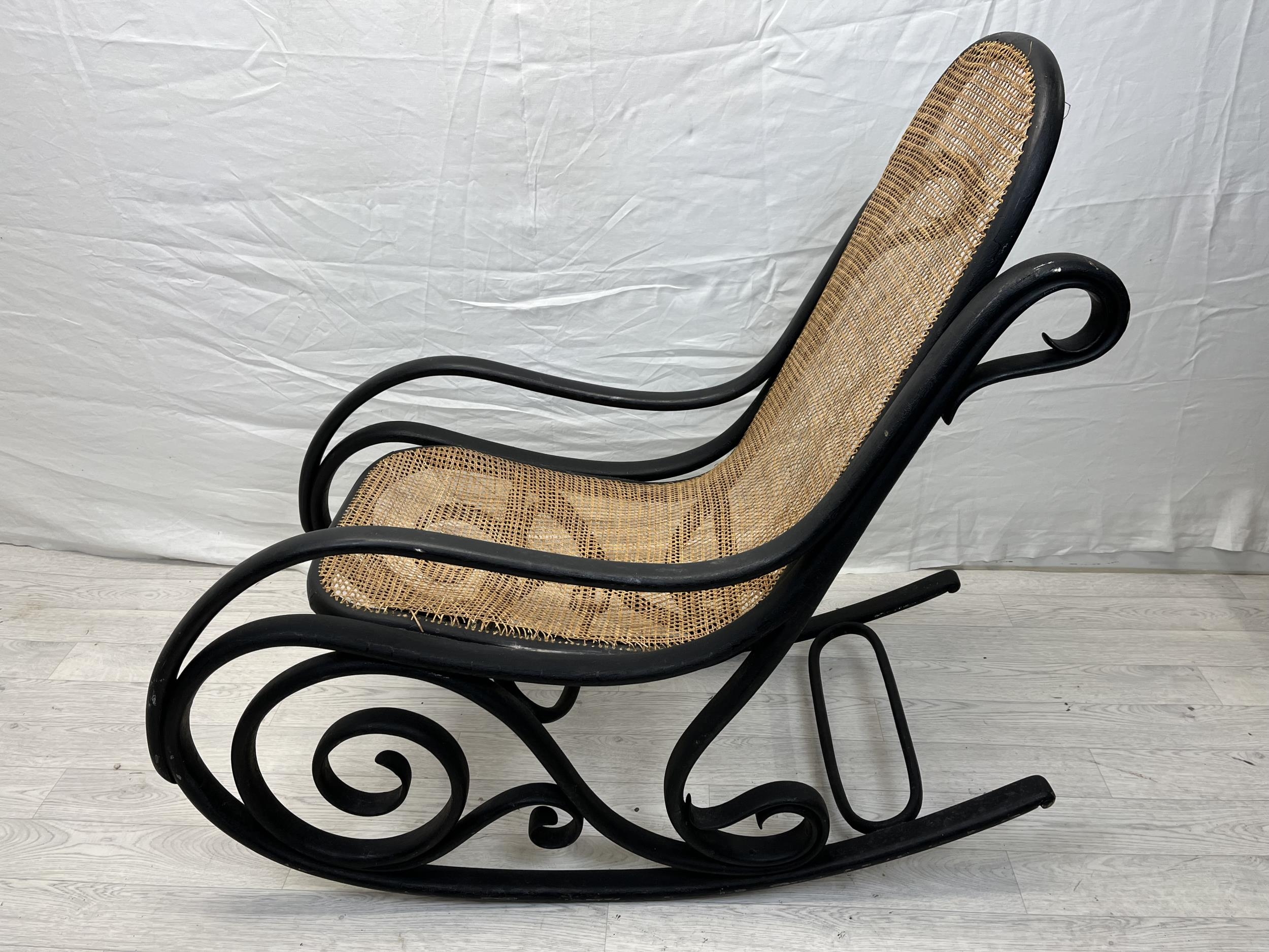 Rocking chair, 19th century Thonet style bentwood with caned seat. H.102cm. - Image 4 of 4