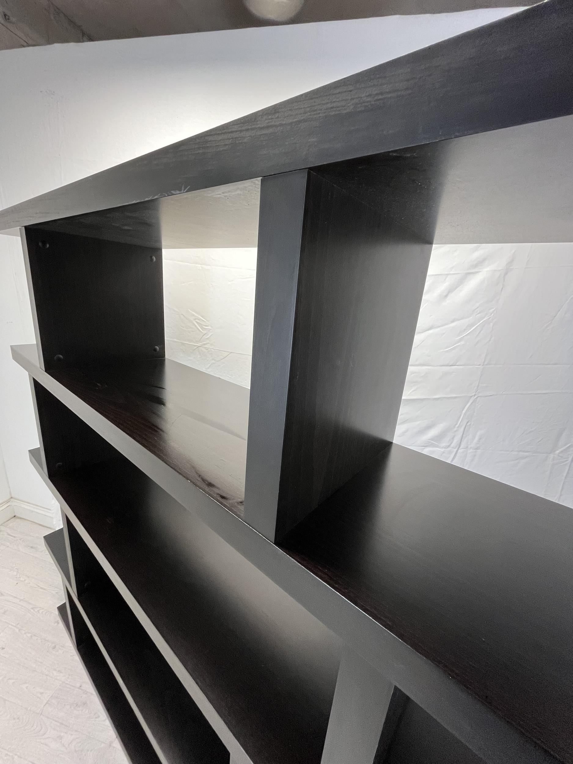 A contemporary full height ebonised hardwood display shelf. H.173 W.162.5 D.36cm. - Image 4 of 6
