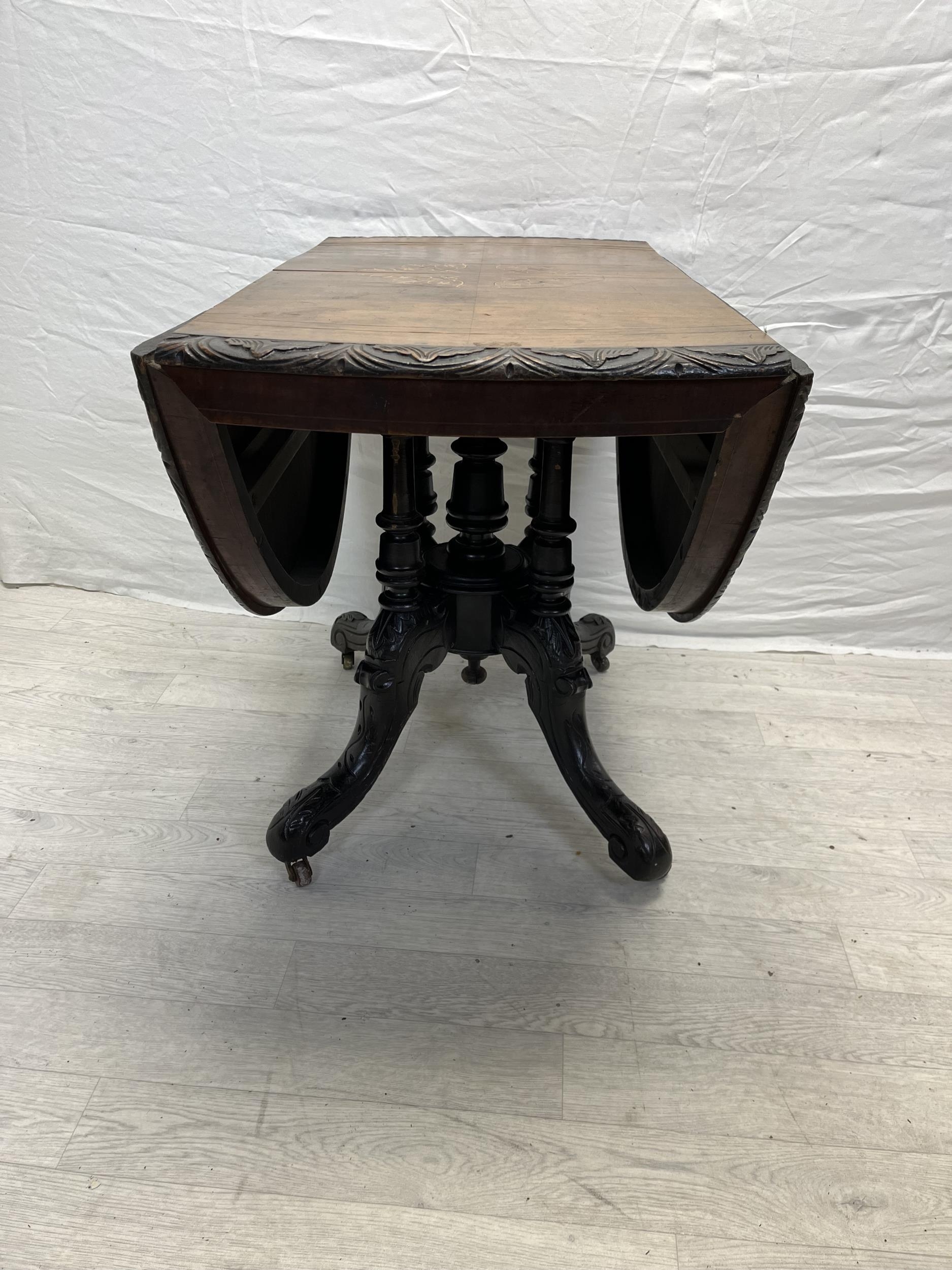 Dining table, 19th century walnut and satinwood inlaid. H.71 W.51 D.99.5cm. Extended W.132.5cm.