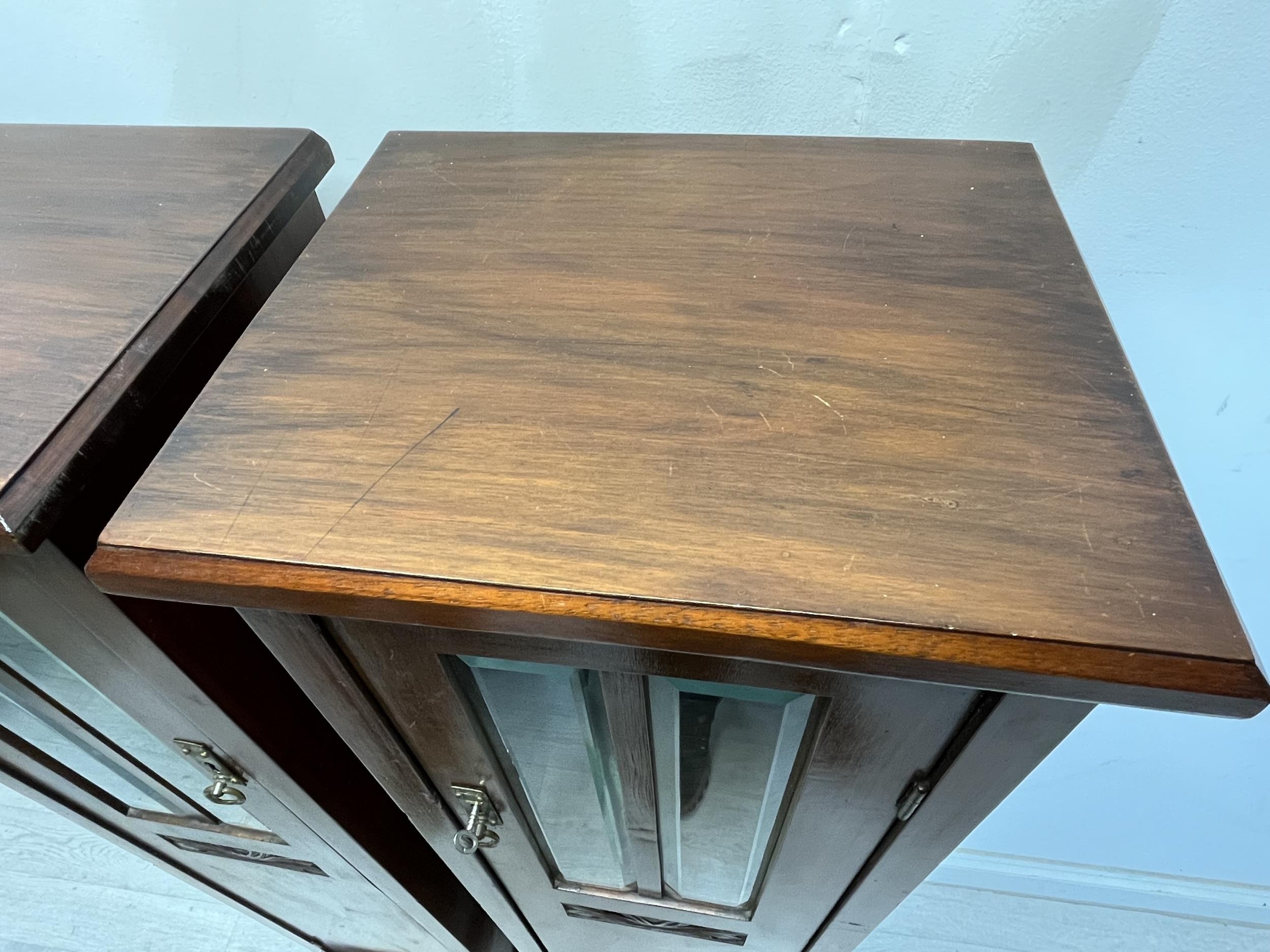 A pair of 19th century walnut north European pedestal display cabinets. H.129 W.33 D27cm - Image 3 of 10