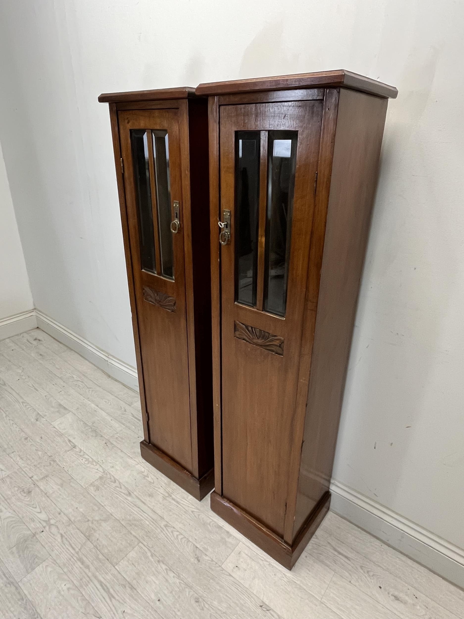 A pair of 19th century walnut north European pedestal display cabinets. H.129 W.33 D27cm - Image 4 of 10